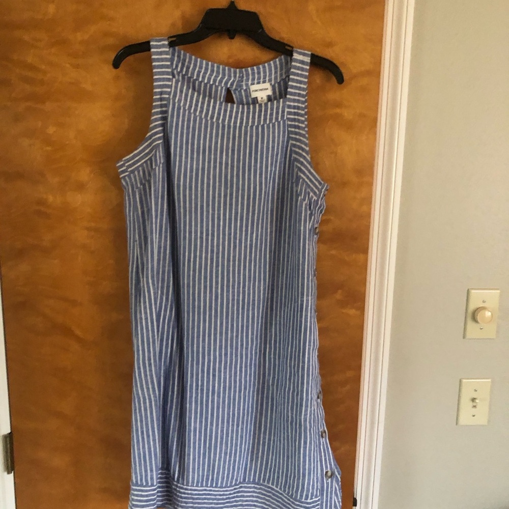 For Cynthia Blue and White Striped Midi Dress
